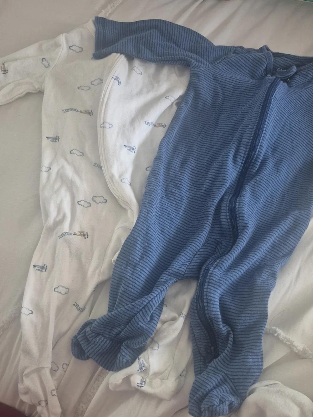 Carter's Blue Striped and White Printed Two-Pack Footie Set